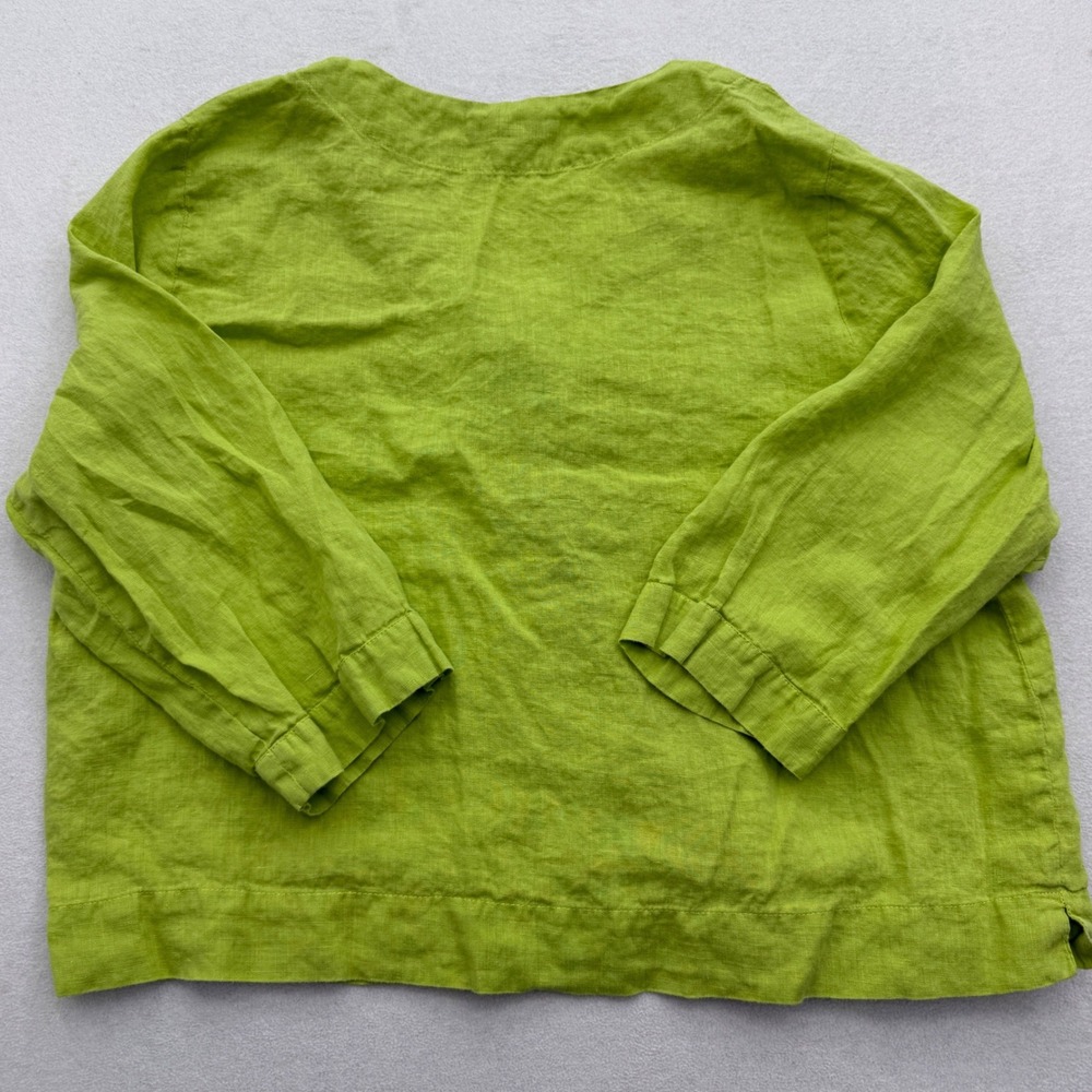 FLAX Womens Size L Large 100% Linen V-Neck Button Front Blouse Lime Green - Picture 5 of 7